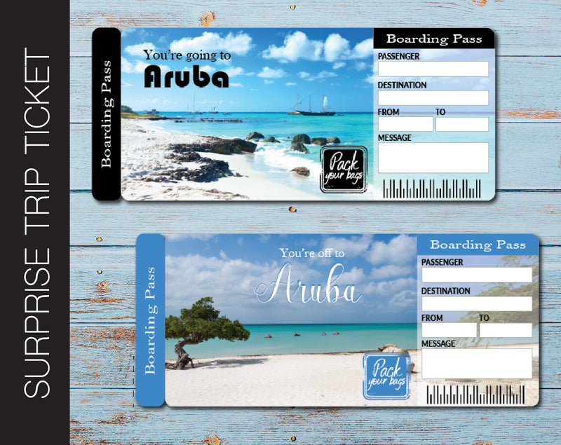 Printable Aruba Surprise Trip Gift Ticket - Kaci Bella Designs