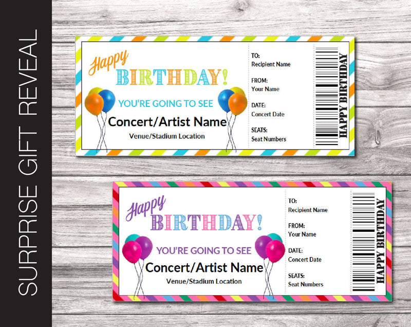 Printable Birthday Concert Gift Reveal - Kaci Bella Designs